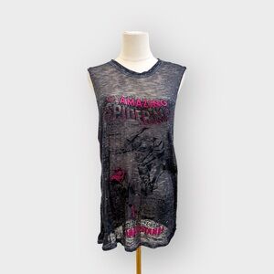 DISNEY MARVEL The Amazing Spider Man Comic Print Sheer Black Tank (Sz L)